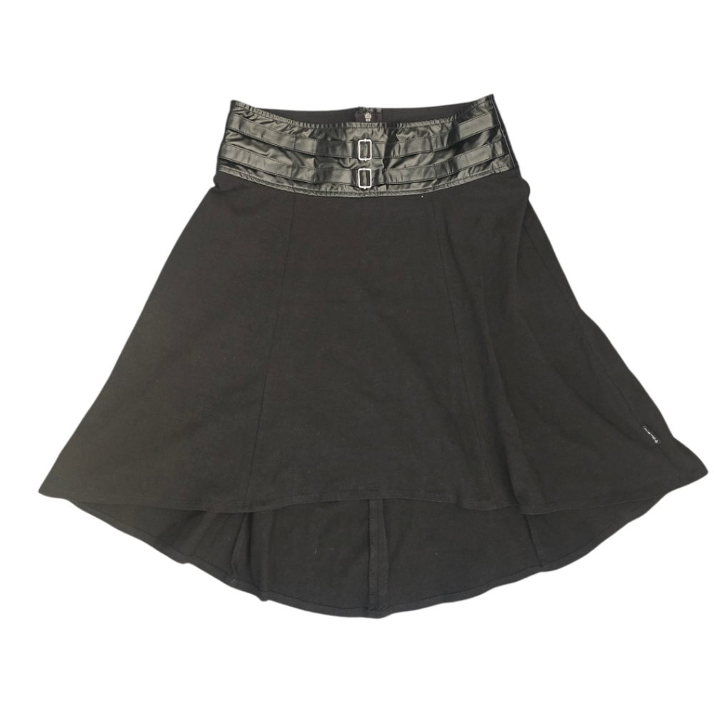 Tripp NYC Daang Goodman High-Low Faux Leather Double Buckle Skirt Black Small